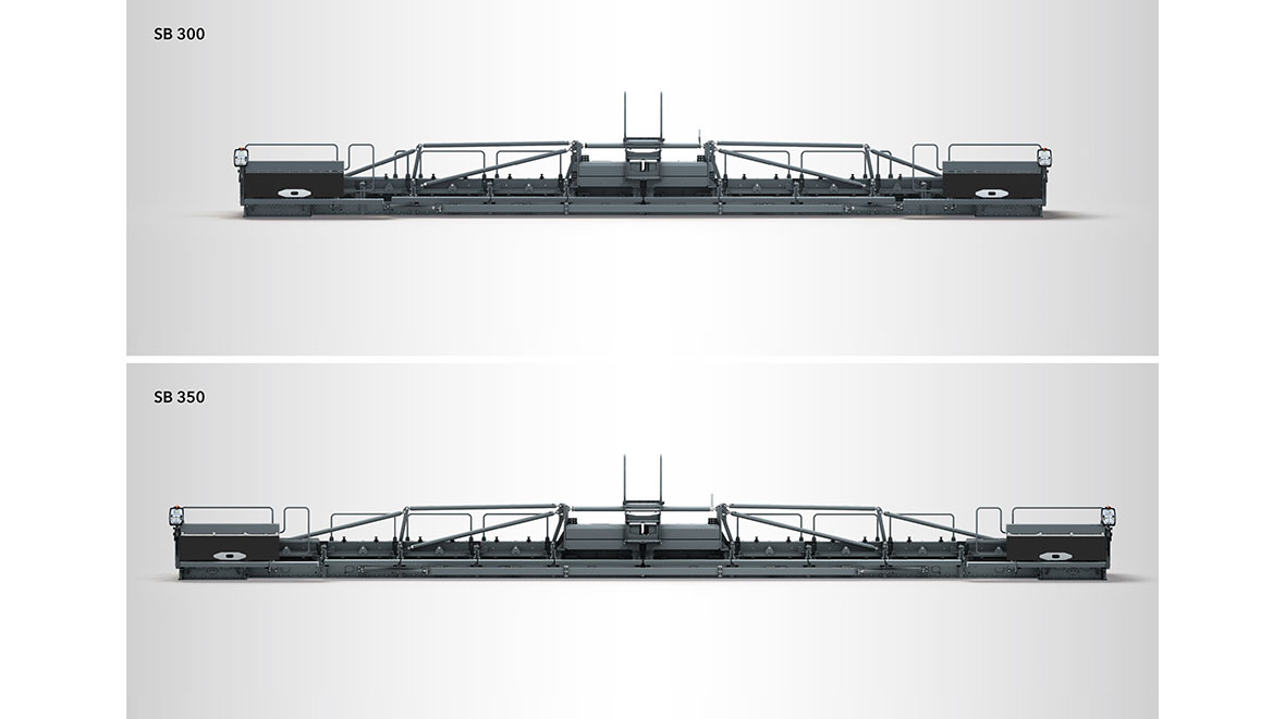 Imposant und anwenderfreundlich: Die neuen starren Bohlen SB 300 und SB 350 integrieren zahlreiche Innovationen und ermöglichen im Falle der SB 350 rekordverdächtige Einbaubreiten von bis zu 18 m.