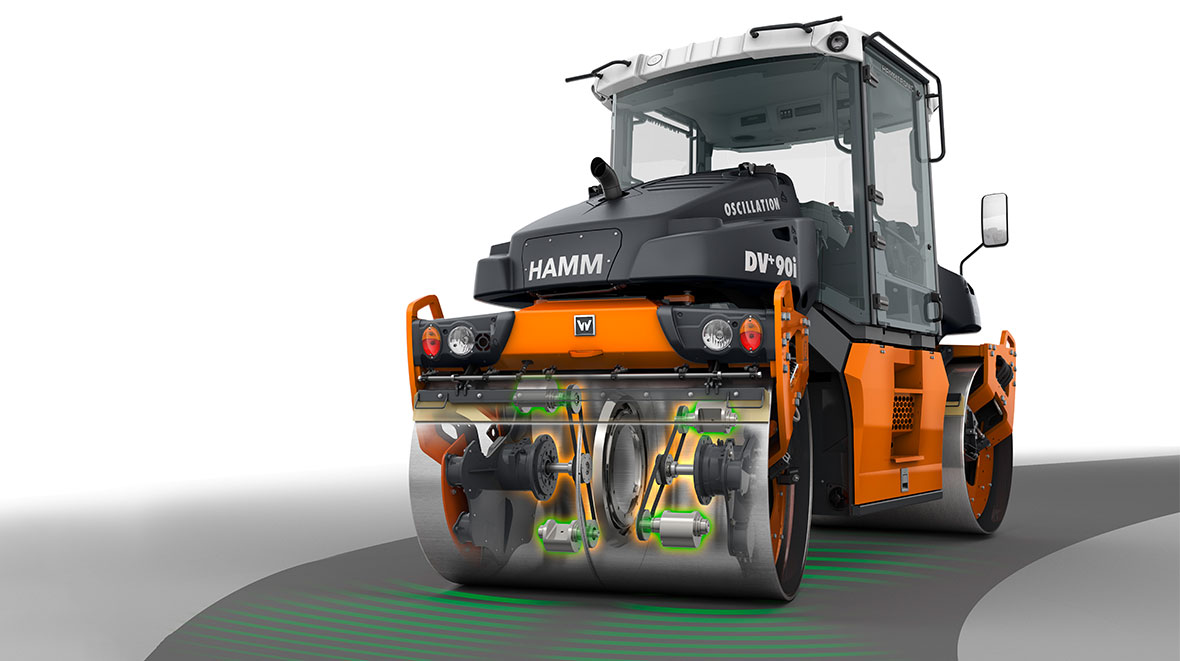 Perfect for compacting challenging surfaces and curved sections: HAMM’s patented, split oscillation drum. 