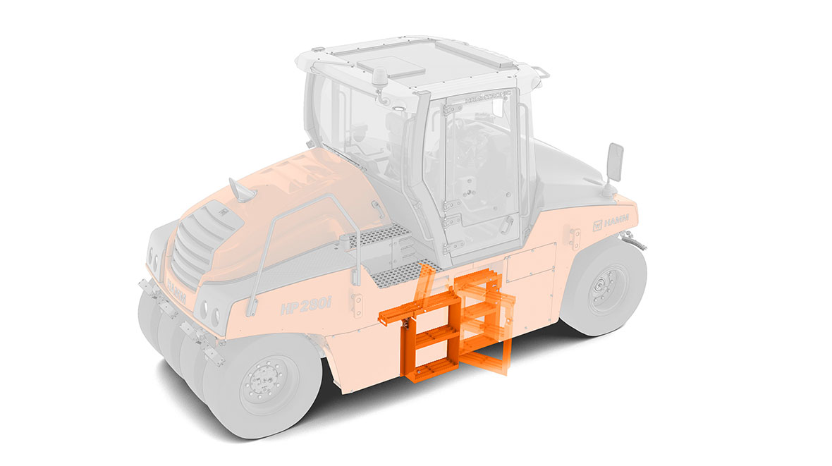 Der klappbare Serviceaufstieg ist eines vielen klugen Details, durch die der Betrieb der Serie HP sehr wirtschaftlich und effizient ist.