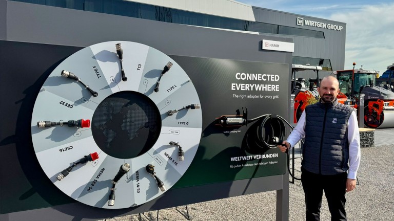 Live presentation of all the charging cable connectors for battery chargers of Wirtgen Group e-machines in use around the globe