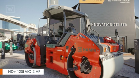 Orange Hamm HD+ 120i VIO-2 HF roller at the Conexpo booth in 2026 