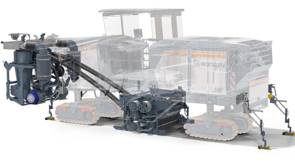 W 210 XF, representación gráfica: el eje de rectificado y el sistema de aspiración se muestran en color, el resto de los gráficos son transparentes