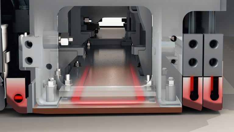 Schematic illustration of the heated heating rods in the screed