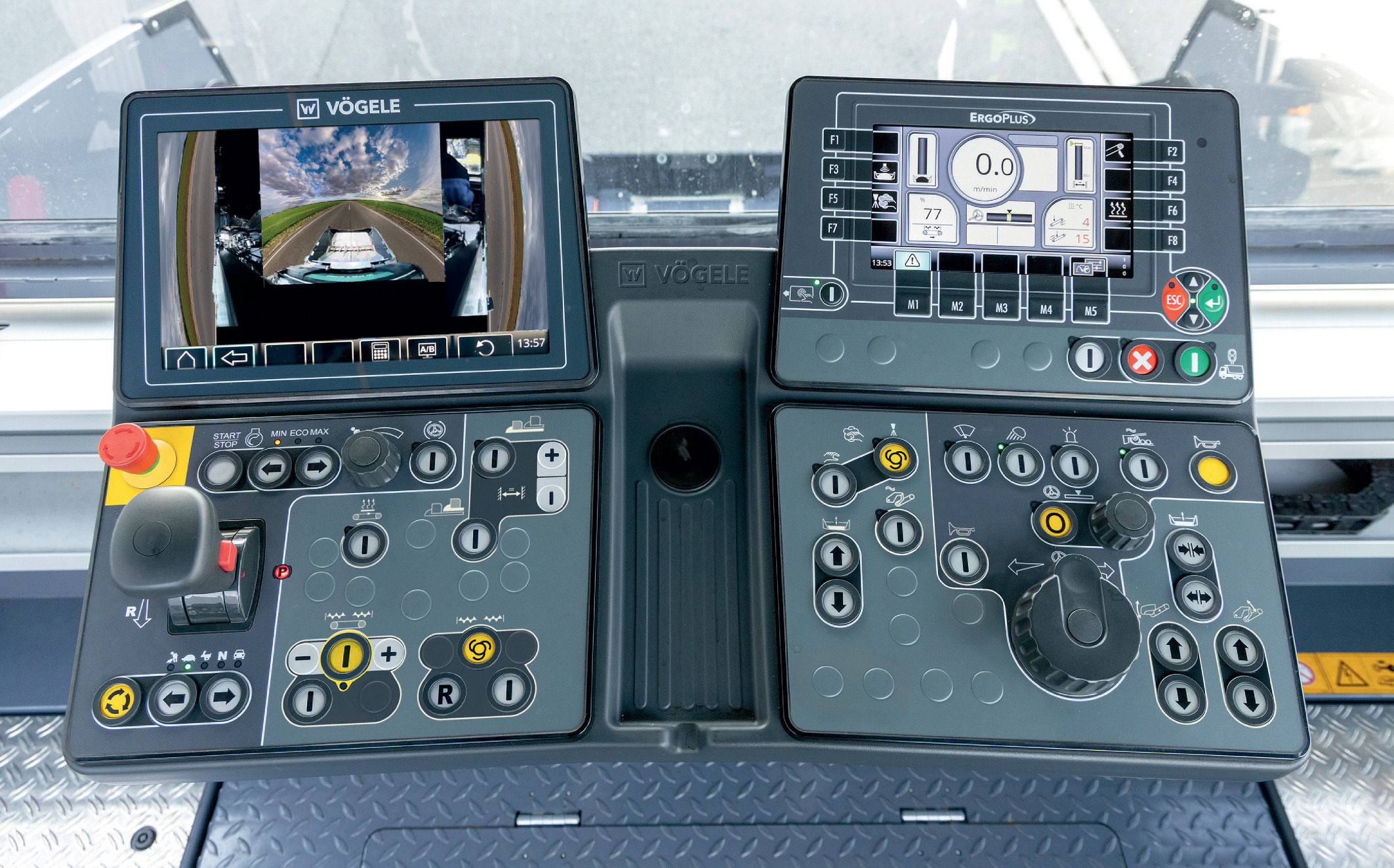 The photo shows an ErgoPlus 5 operator’s console with a Premium Touch 