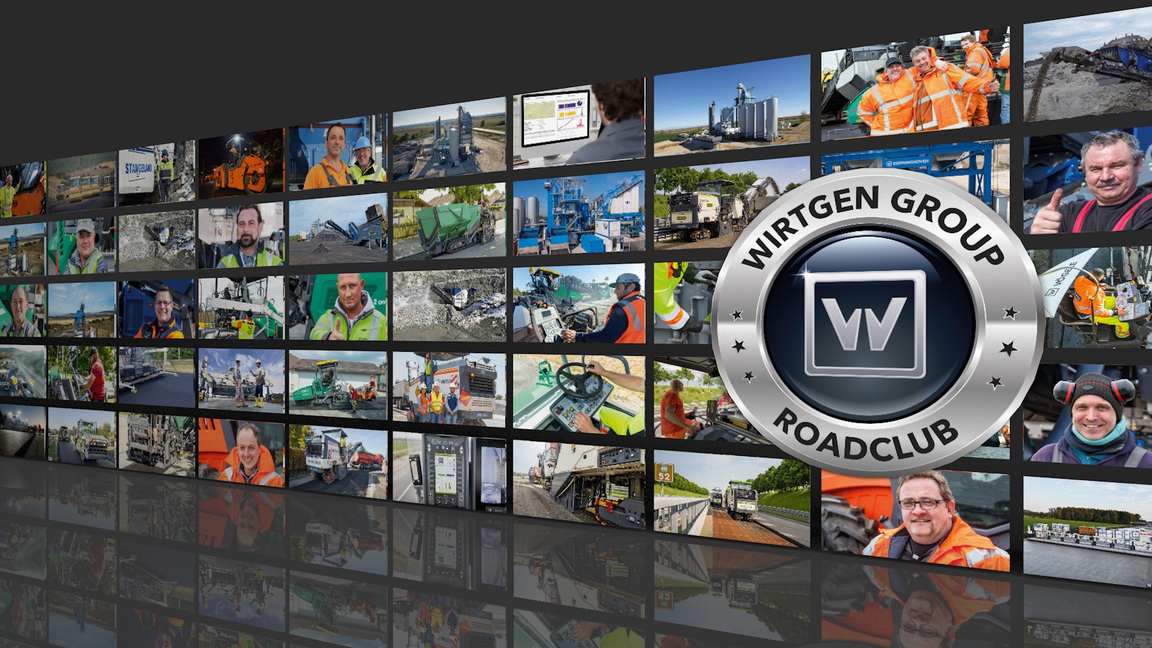 Wirtgen Group RoadClub Logo vor Einsatzfotos weltweit