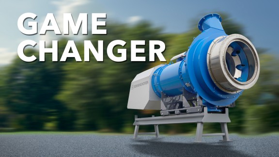 Cropped hydrogen burner against a green background and Game Changer lettering