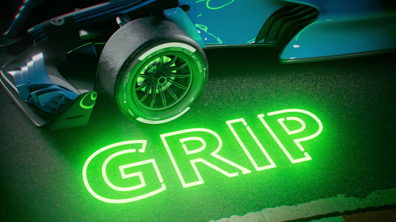 Rennwagen mit Schriftzug Grip auf Rennbahn