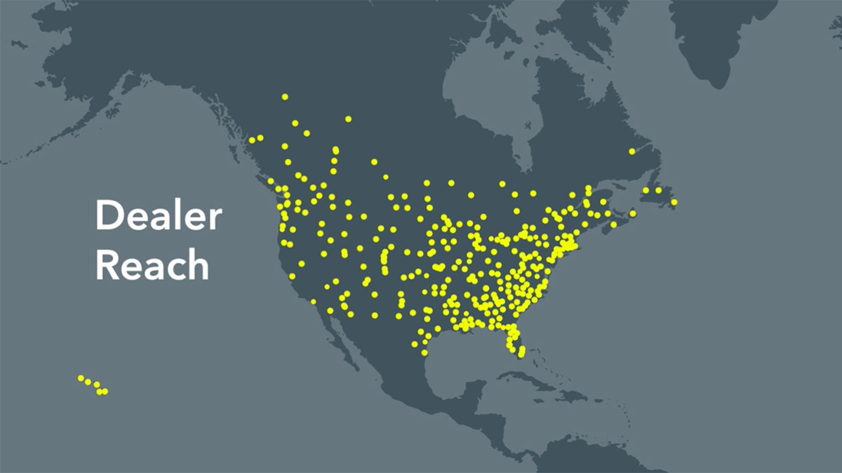 Map of the United States with yellow dots