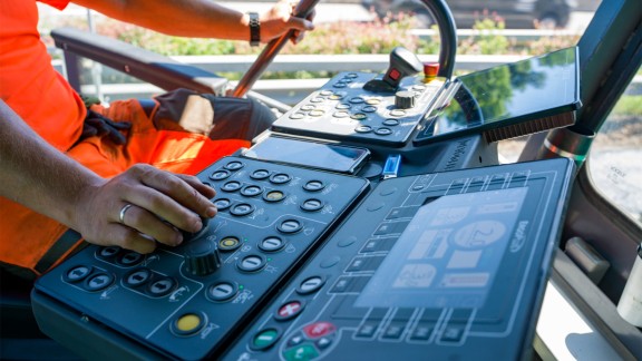 Detail view of the paver operator’s console