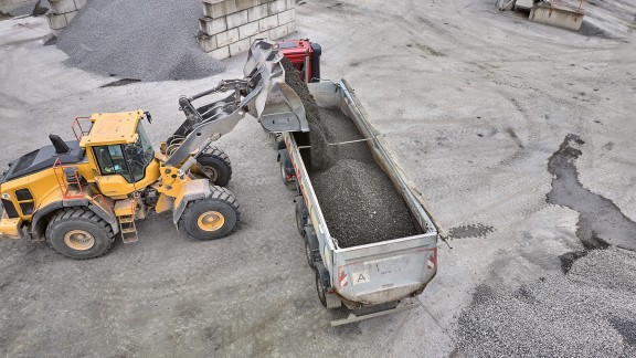 Wheel loader loading a truck