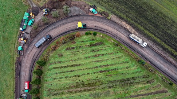 Bird’s-eye view of the Zerf construction site, road with extreme curve.