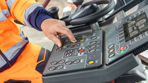 Close-up of the paver operator’s console.