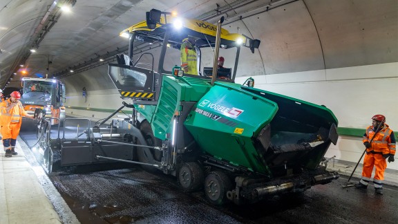 SUPER 1803-5 X paving the surface course inside Mont Blanc tunnel
