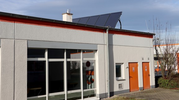 Solar panels on the roof of the building