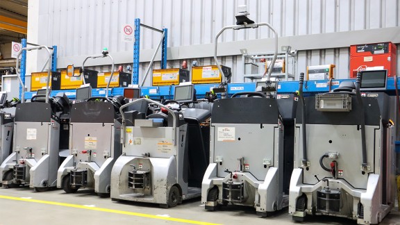 Tugger trains in their parking spots