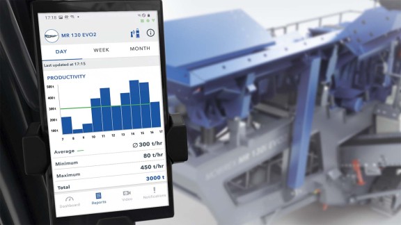 SPECTIVE CONNECT also generates clearly arranged reports on consumption and production output as well as the plant usage of the Kleemann impact crusher MOBIREX MR EVO2. 