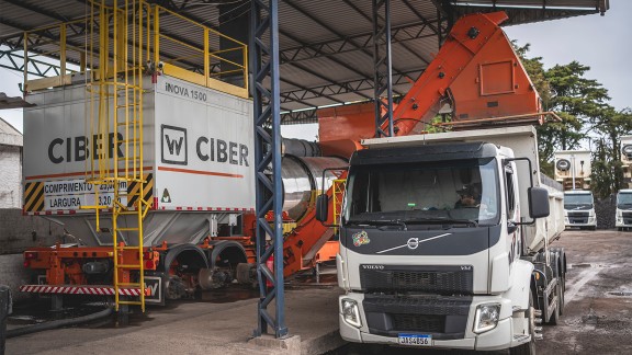 Asphalt is filled into a waiting truck.