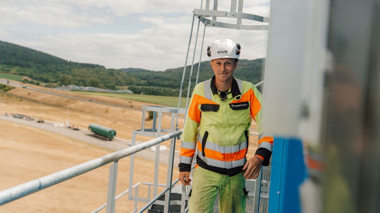 Colin Mieth, industrial electronics technician apprentice at Benninghoven, high up on the CORE.