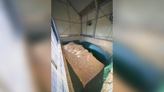 Wood dust in a large material trough