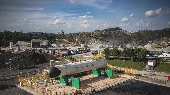 Aerial view of the virgin material processing section from the adjacent quarry